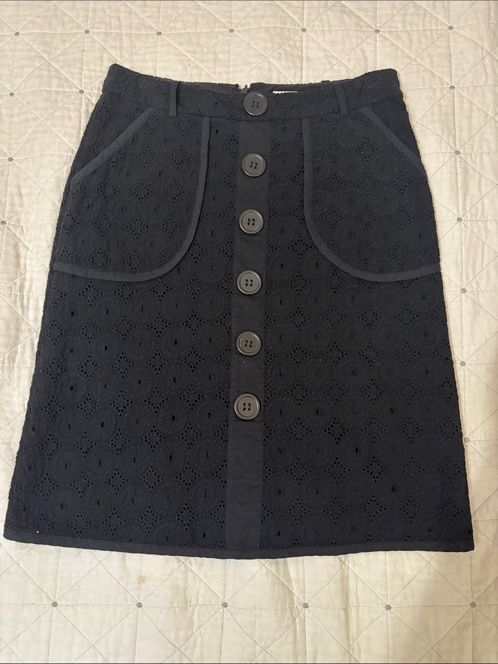 Worthington Button-Front Eyelet A-Line Skirt in Black